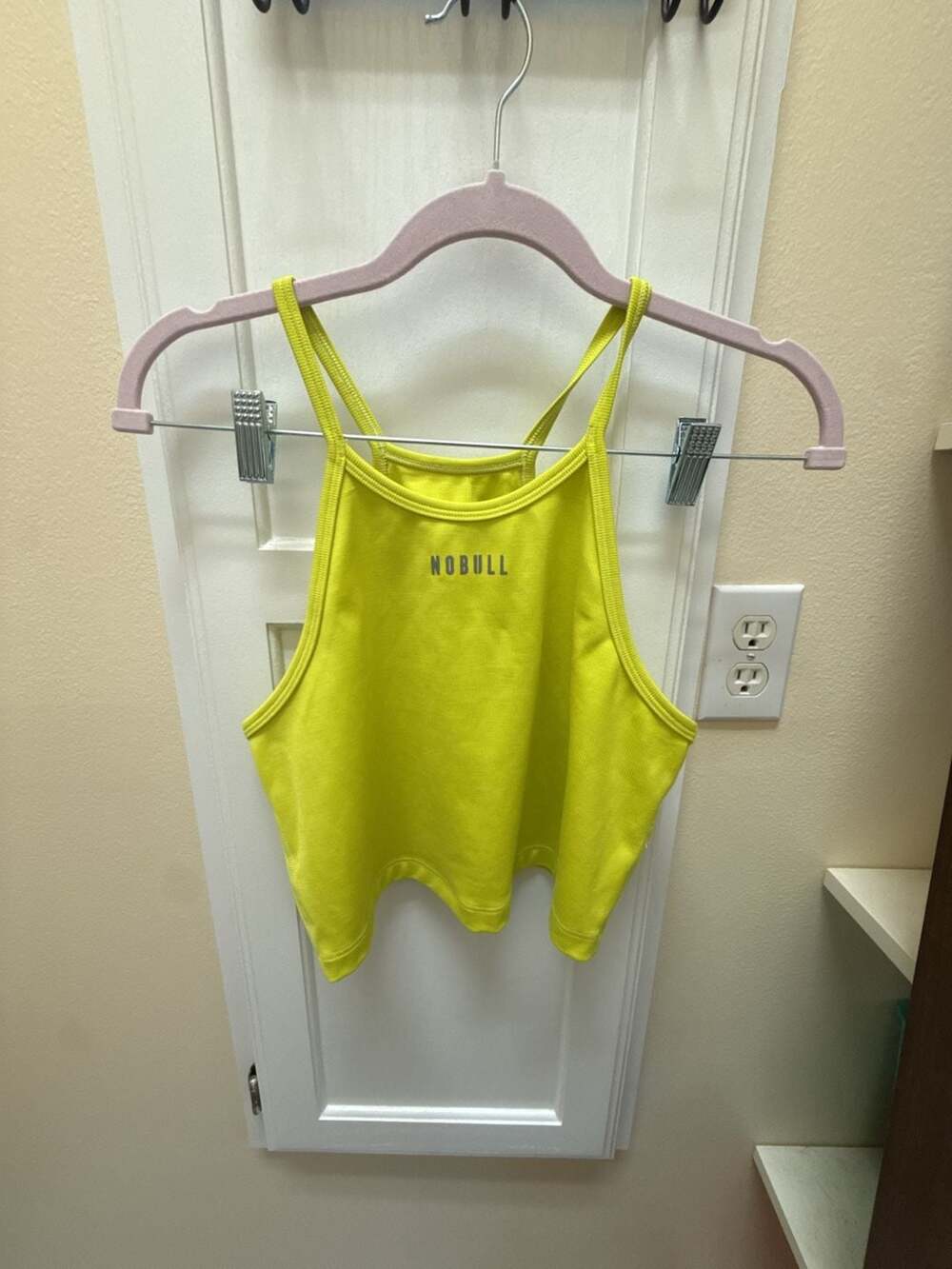 NOBULL Women's Neon Yellow Ribbed Crop Tank Top Size L